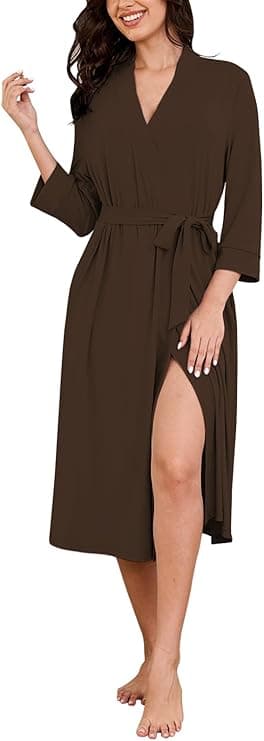 Women's Kimono Robe Deluxe Knit Bathrobe Lightweight Soft Sleepwear V Neck Ultimate Comfort Warmth Perfect House Robe