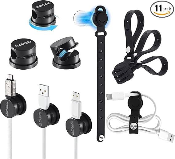 6 Desktop Cord Organizer Rotatable Spring 5 Magnetic Cable Clips Cord Holder for Nightstand Phone Charger Organizer Computer Desk Cable Management Electronics Appliance Adhesive Wire Strap Keeper Tie
