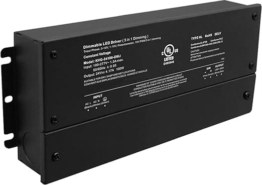 24V LED Driver Dimmable 100W, Power Supply, AC to DC Transformer for LED Lighting, Compatible with ELV, TRIAC dimmers, UL Listed