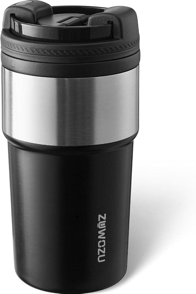 Insulated Travel Coffee Tumbler Mug - Ceramic Inner Wall Reusable Iced Coffee Cups Bottle with Lids, Stainless Steel Insulated Cold Brew Water Tumbler with Straw, BPA Free 16 Oz Water Bottle