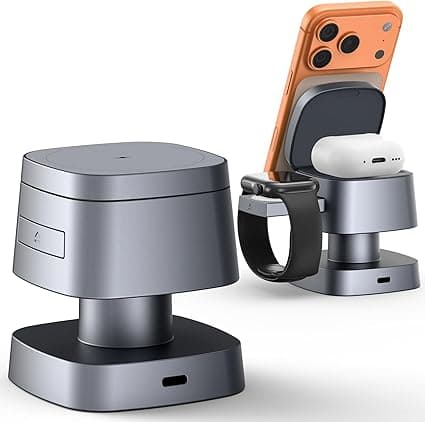 4 in 1 Wireless Charging Station for Apple Devices with Night Light, Mag-Safe Charger Stand, 15W Fast Charging for iPhone 17/16/15/14/13/12 Series, iWatch & AirPods(with USB-C Cable)