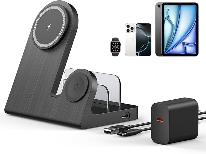 Wireless Mag-Safe Charger for iPhone: 3-in-1 Charging Station for Multiple Devices Apple - 18W Charging Stand for iPhone 16 15 14 13 12 Pro Max Plus Apple Watch iPad Airpods 3/Pro 2nd