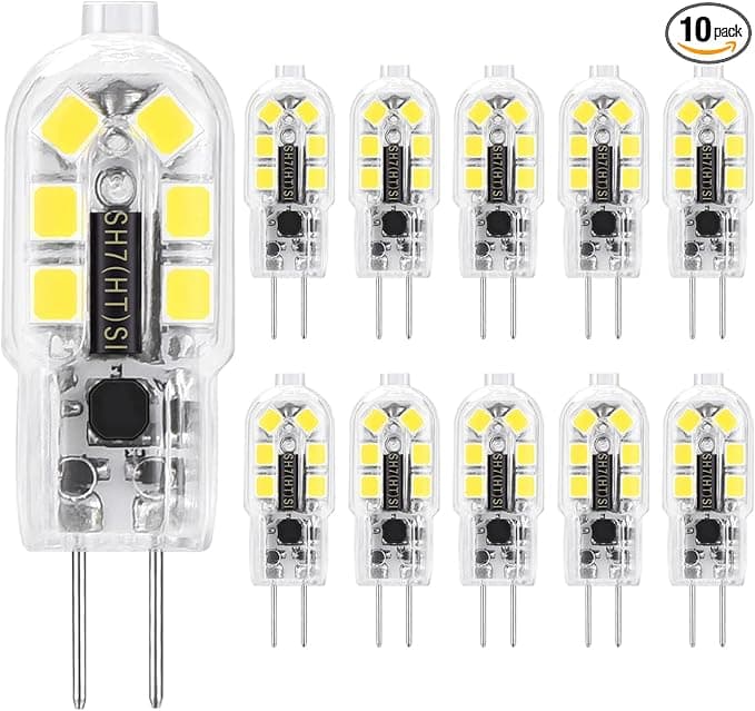 G4 LED Bulb 12V, HengBo Daylight White 6000K G4 JC Bi Pin Base 20 Watt Halogen Bulb Replacement Light Bulb for Under Cabinet, Range Hood, Stove Light (Pack of 10)