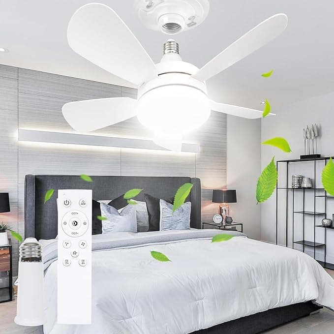 E26 Ceiling Fan Light with Remote - 2000 Lumens Stepless Dimmable LED, 3 Adjustable Color Temperatures (3000K-6500K), Socket-Compatible for Bedroom, Kitchen, Garage