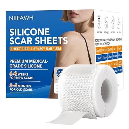 Clear Silicone Scar Sheets, Silicone Scar Tape(1.6"x 60" Roll-1.5M) - Reusable, Soft & Medical Grade Adhesive Tape for Old & New Scars, C-Section, Surgery, Keloid & Acne Scars