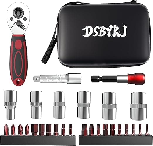 29-Piece 1/4-Inch Drive Socket Ratchet Wrench Set with Drill Bit Socket Set, Metric and Extension Bar, for Car Repair and Home Use, with Storage Bag for Easy Carrying Cr-V