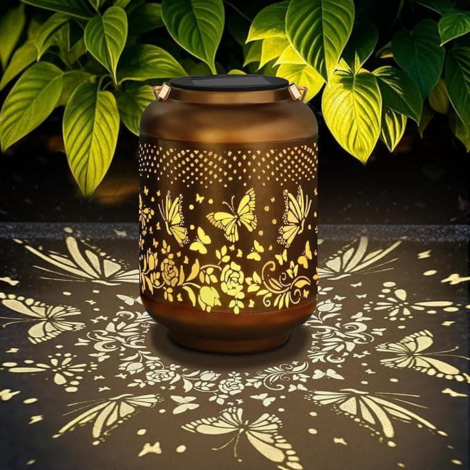 Solar Lanterns Outdoor Waterproof, Butterfly Lanterns for Garden Decor, Fathers Day Gifts for Dad Grandpa, Metal Solar Landscape Lights Decoration Outside for Yard, Patio, Pathway, Walkway