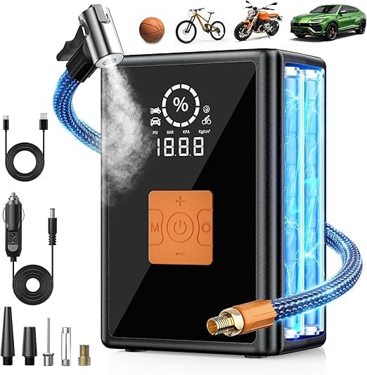 Tire Inflator Portable Air Compressor, 22 Cylinder 6X Faster Tire Pump 150 PSI Air Pump for Car, Motorcycle, Bicycle, Ball - Cordless & 12V DC