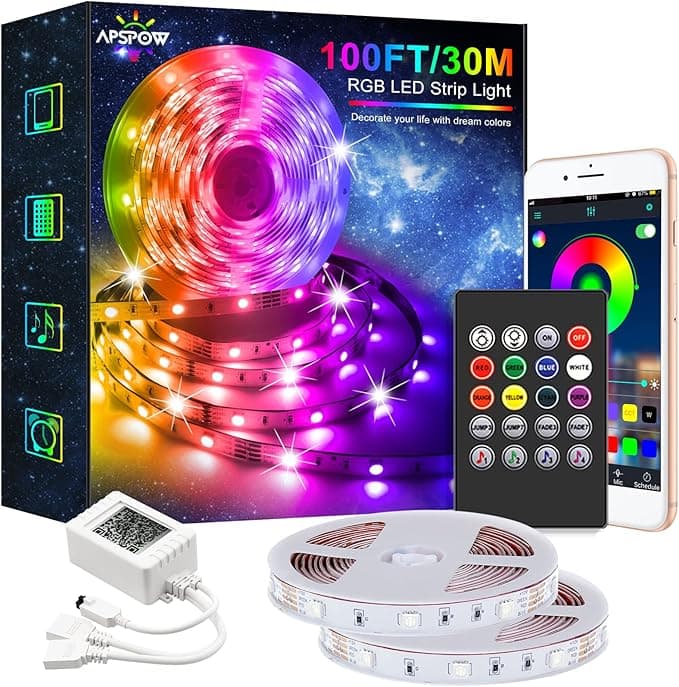100FT Color Changing LED Strip Lights with Bluetooth and Remote - Music Sync, Perfect for Bedroom, Home Party and Decoration