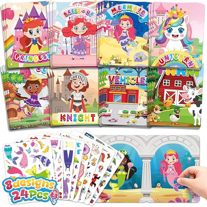 24Pcs Reusable Sticker Books for Kids Toddler - Gifts for Girls Boys Grandkids Toddlers Christmas Goodie Bags Stuffers Party Favors Activities Crafts for Classroom Birthday Party Supplies Travel