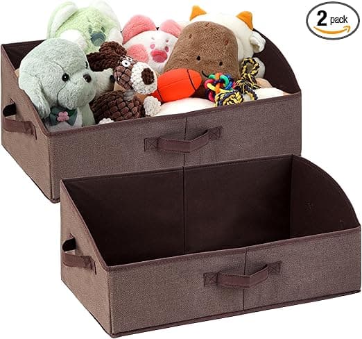 2 Pack Dog Toy Basket, Collapsible Cat Dog Toy Bin with Handles, Fabric Trapezoid Dog Toy Box Storage for Pet Dogs Toys,Blankets,Clothes and Accessories (Brown)