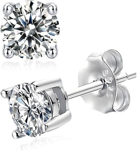 Moissanite Earrings Studs, Simulated Diamond Stud Earrings for Women Men, 925 Sterling Silver Studs Plated 18K Gold, Birthday Valentines Gift for Her