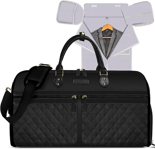 Convertible Garment Duffle Bags for Travel, Carry On Garment Bag with Shoe Compartment, 2 In 1 Travel Suit Bag with Shoulder Strap for Men Women, Waterproof Weekender Bag for Business Trip,Black