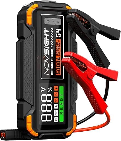 NOVSIGHT Car Battery Jump Starter - 5000A Portable Battery Jumper (12.0L Gas/10.0L Diesel) 12V Car Starter Jump Box with USB Type-C Quick Charge, Bulit-in Charge 3 Modes, Dual Color Lights(Orange)