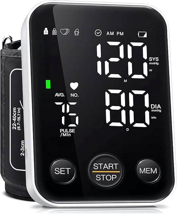 Oklar Blood Pressure Monitor Upper Arm Monitors for Home Use BP Machine Sphygmomanometer with 2x120 Reading Memory Adjustable Arm Cuff 8.7"-15.7" Large Display with LED Background Light Storage Bag