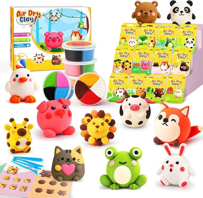 Air Dry Clay Kit 12 Animals, Modeling Clay 12 Boxes for Kids with Sculpting Tools and Tutorials, Model Magic Soft & Odorless, DIY Art Crafts Gifts for Party Favors Classroom Travel