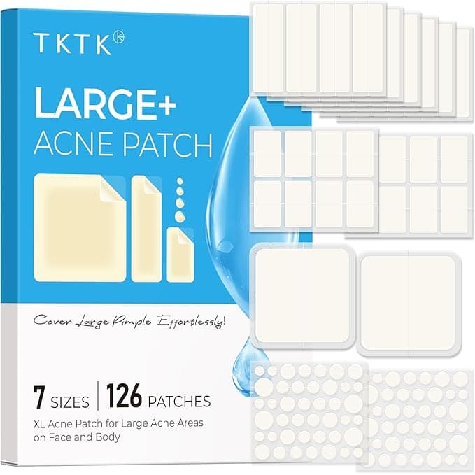 TKTK XL Pimple Patches  126 Count in 7 Sizes for Face Back Chest  Body  Extra-Strong Hydrocolloid for Fast Acne Relief