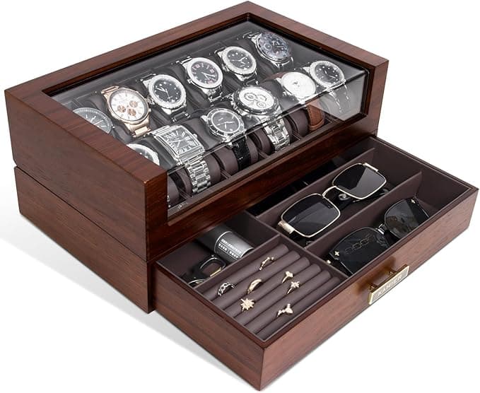 Extra 20 Percent Off 12 Slot Wooden Watch Box with Drawer for Men and Women