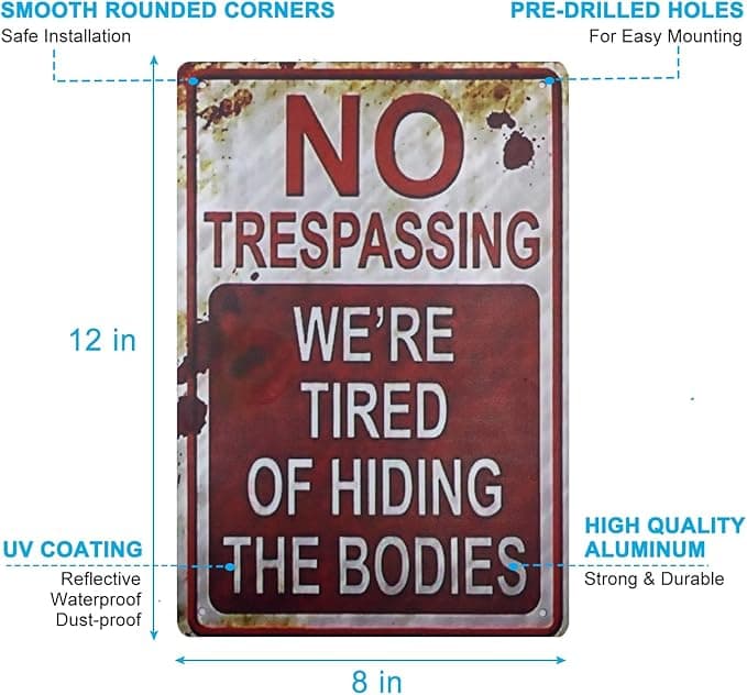Halloween Vintage Metal Tin Sign Funny No Trespassing Wall Art Decor 12x8 Inches